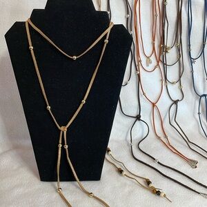 Handmade Suede Lariat Beaded Necklace-Various Colors